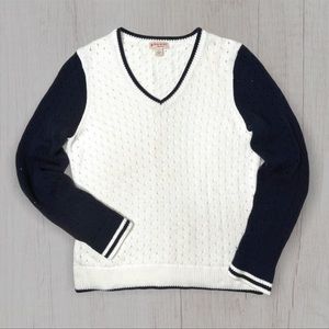 Brooks Brothers Red Fleece Navy & White Eyelet Stitch Cotton Sweater Size Large